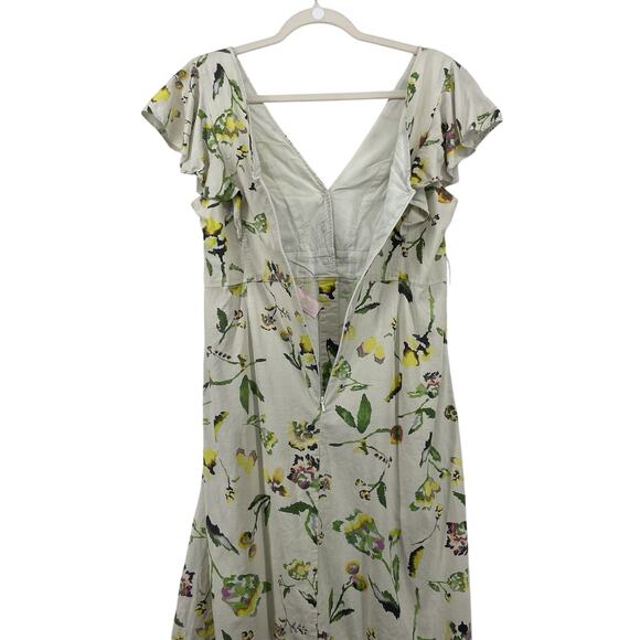 Tanya Taylor Size 8 Inez Dress‎ Linen Blend Floral Ruffle Flutter Sleeves Cream - Picture 10 of 12